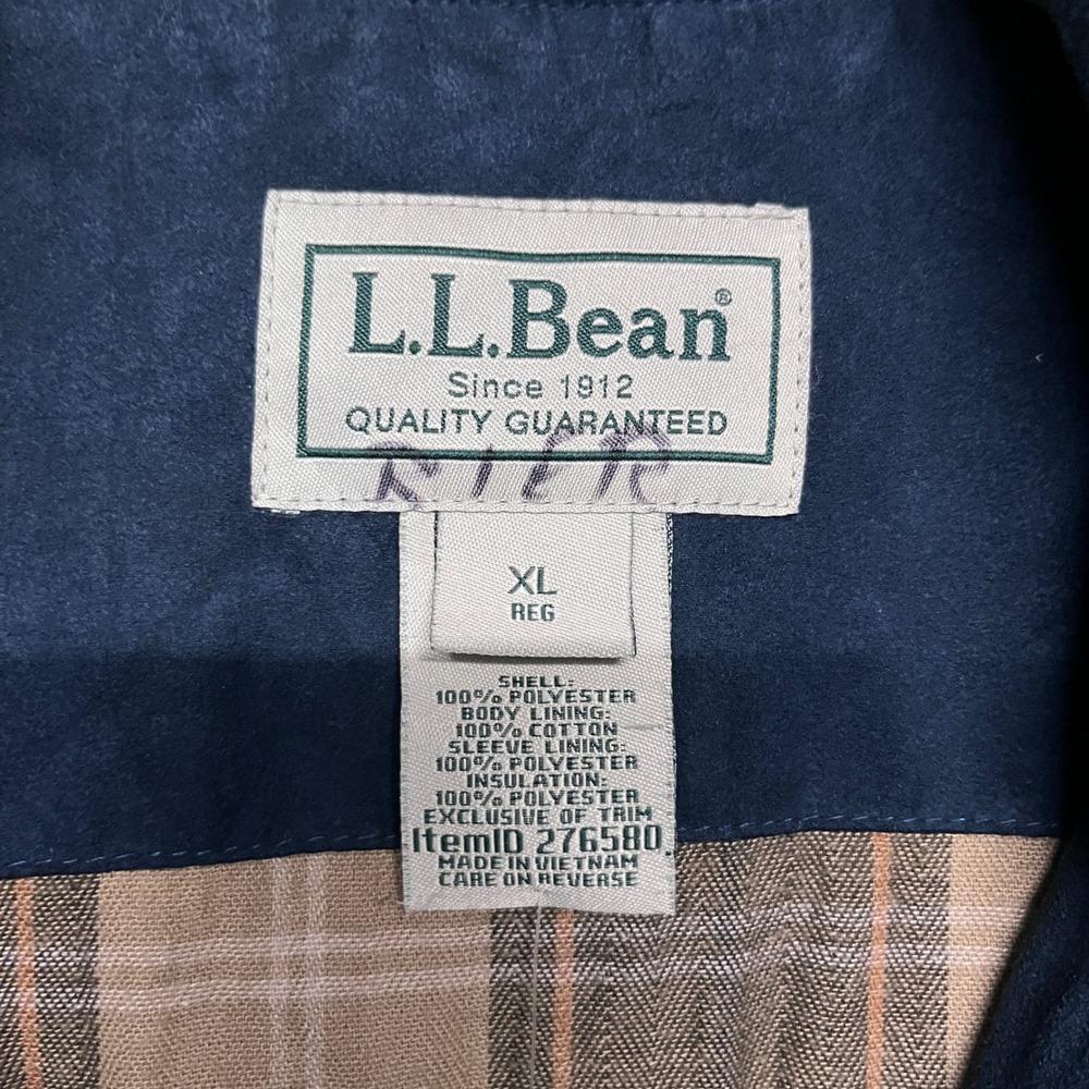 Vintage LL Bean Jacket Mens XL Navy Bomber Full Zip Collared Lined Warm 3532 - Picture 4 of 7